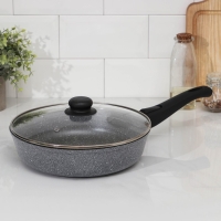 Сковорода Доляна &laquo;Марбл&raquo;, d=26 см, стеклянная крышка, съёмная ручка, антипригарное покрытие