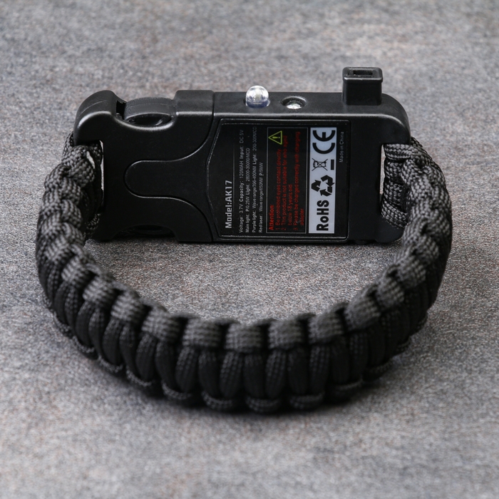 Браслет для выживания 5в1 (паракорд - 3 м, компас,свисток,огниво, фонарь), черный