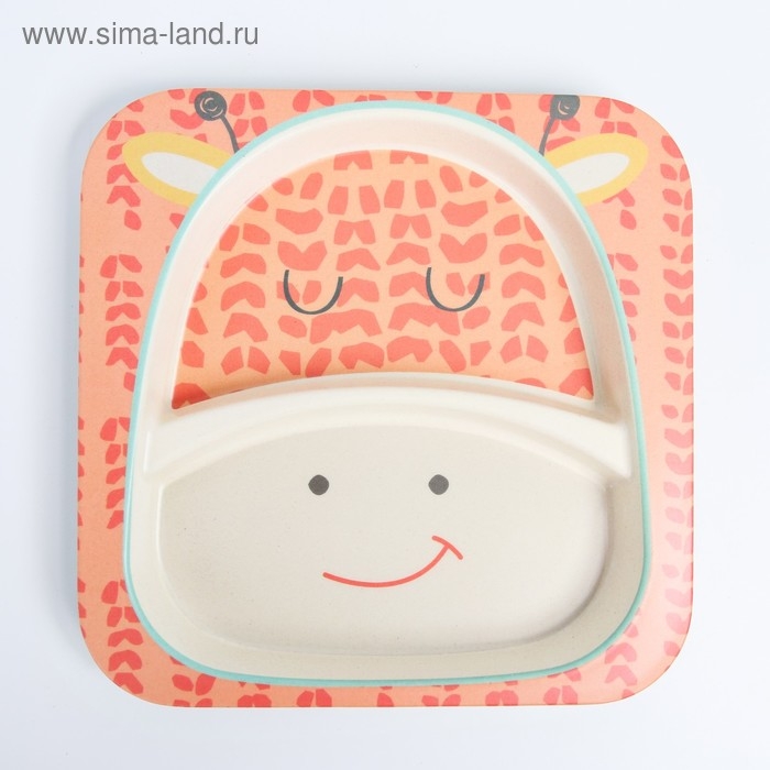 Набор детской бамбуковой посуды &laquo;Жираф&raquo;, тарелка, миска, стакан, приборы, 5 предметов