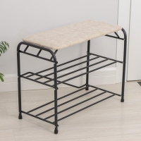 Подставка для обуви с сиденьем, 3 яруса, 65×32×48,5 см, замша, цвет чёрный Подставка для обуви с сиденьем, 3 яруса, 65×32×48,5 см, замша, цвет чёрный