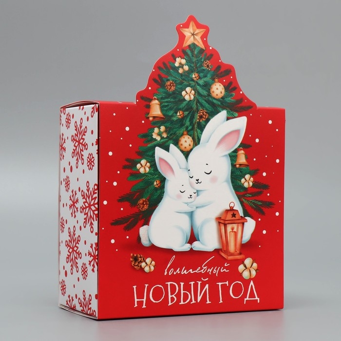 Подарочная коробкановогодняя складная &laquo;Волшебный новый год&raquo;, зайки, 15 х 15 х 8 см, Новый год