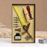 Набор подарочный 5в1 "Реликвия": перьевая ручка желтая, чернила, печать, воск