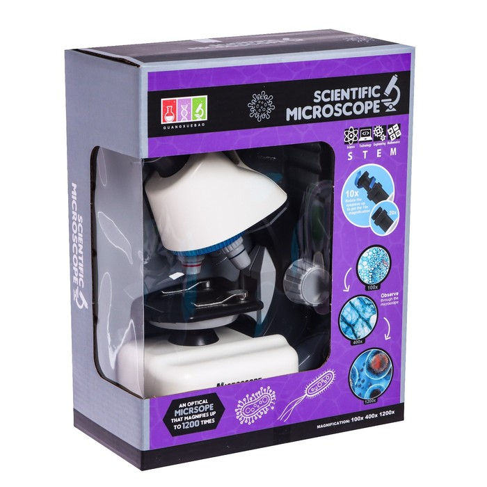 Микроскоп детский &laquo;Юный ученый&raquo; кратность х100, х400, х1200, подсветка, цвет белый
