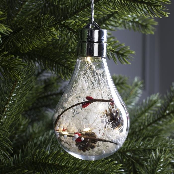 Ёлочный шар &laquo;Шишки&raquo;, батарейки, 5 LED, свечение белое