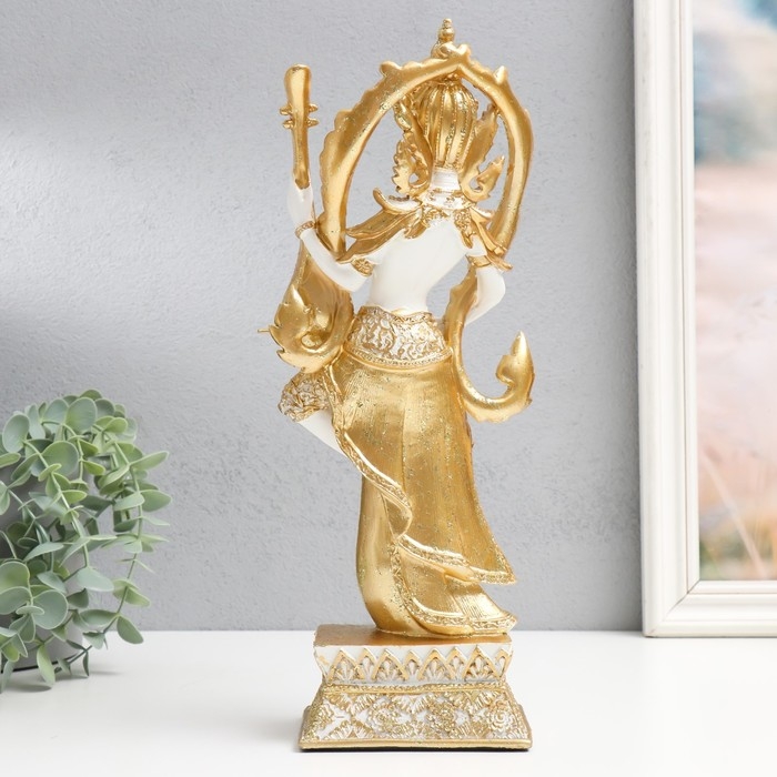 Сувенир полистоун Сувенир полистоун "Танцующее божество с музыкальным инструментом" бело-золотой 13х9х34 см