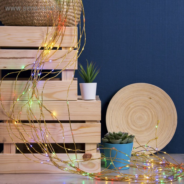 Гирлянда &laquo;Конский хвост&raquo; 15 нитей по 2 м, IP20, золотистая нить, 300 LED, свечение мульти, 220 В