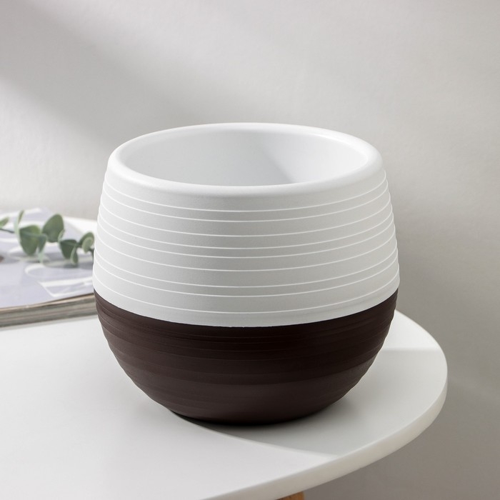 Горшок для цветов с поддоном &laquo;Япония&raquo; 1,2 л, цвет белый-коричневый