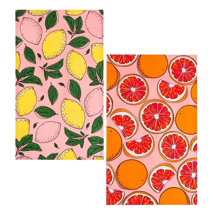 Набор кухонных полотенец Доляна Vitamins 35х60см-2шт, 100% хлопок