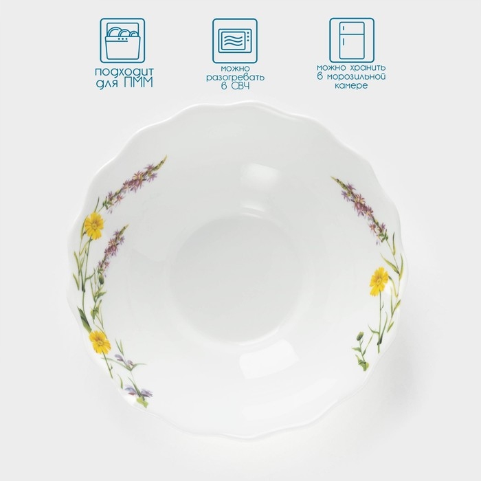 Салатник Avvir &laquo;Полевые цветы&raquo;, 430 мл, d=15,5 см, стеклокерамика, цвет белый