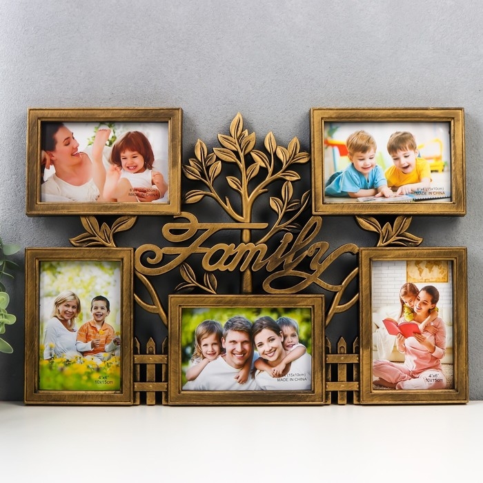 Фоторамка пластик на 5 фото 10х15 см Фоторамка пластик на 5 фото 10х15 см "Семейное деревце" золото 49,5х33,5 см