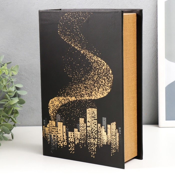 Сейф-книга дерево кожзам Сейф-книга дерево кожзам "Город в ночных огнях. Золото" 27х18х7 см