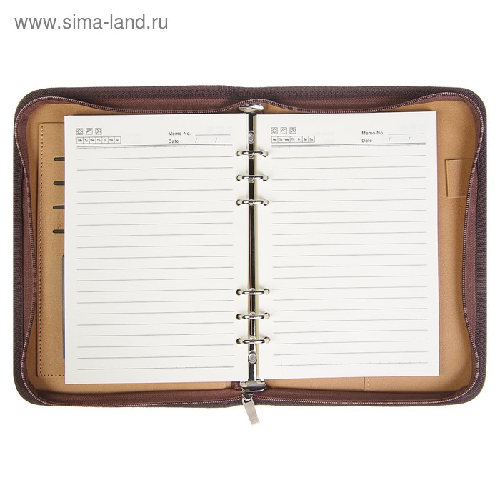 Органайзер на кольцах А5, 100 листов линейку, с калькулятором, на молнии, коричневый Органайзер на кольцах А5, 100 листов линейку, с калькулятором, на молнии, коричневый