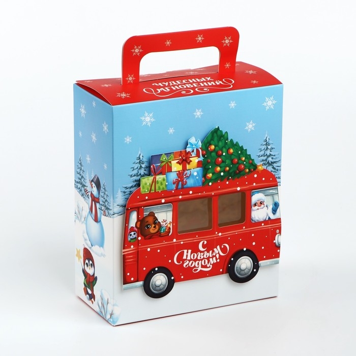 Подарочная коробка новогодняя новогодняя складная с 3D эффектом «Новогодний автобус», 18 x 15 x 7.5 см, Новый год Подарочная коробка новогодняя новогодняя складная с 3D эффектом «Новогодний автобус», 18 x 15 x 7.5 см, Новый год