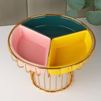 Менажница керамическая 3 ячейки на металлической подставке &laquo;Богема&raquo;, 22&times;14 см, цвет МИКС