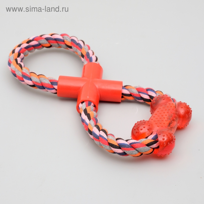 Игрушка тренировочная канатная "Восьмёрка с косточкй", до 25 см. до 135 г, микс цветов