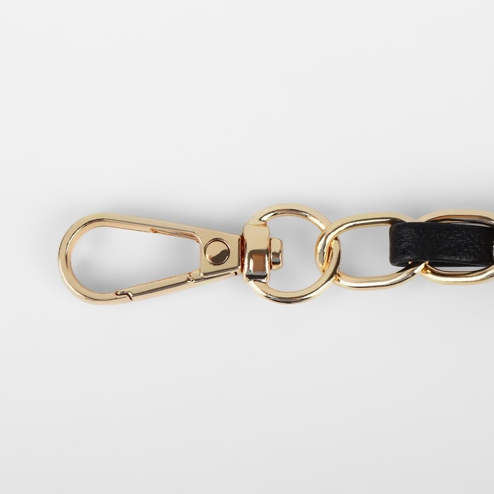 Цепочка с искусственной кожей для сумки, с карабинами, 10 &times; 15 мм, 118 &plusmn; 3 см, цвет золотой/чёрный