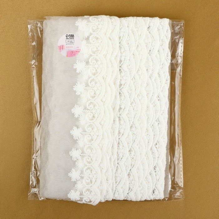 Кружево на сетке, 70 мм &times; 9 &plusmn; 0,5 м, цвет белый