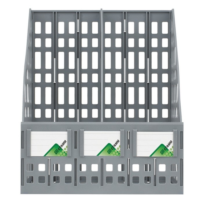 Лоток для бумаг "Стамм", cборный, вертикальный, 2 отделения, серый