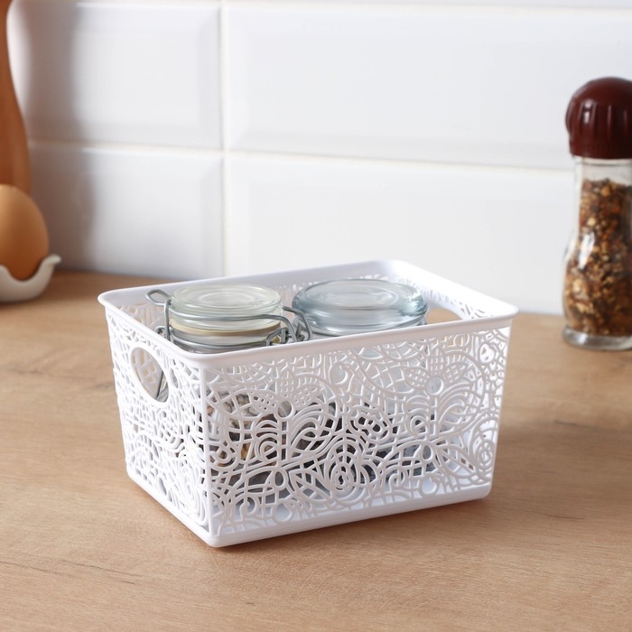 Корзинка для хранения &laquo;Кружевные цветы&raquo;, пластик, 14&times;10&times;8 см, цвет МИКС