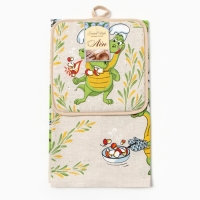 Кухонный набор "Змей Горыныч" (полот. 39х60 + прихв. 14х22см) 160г/м, лен50% хл50%