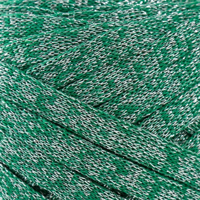 Трикотажная пряжа "Риббон" с люрексом 85м/170&plusmn;5 гр (Нефрит, люрекс: Серебро)