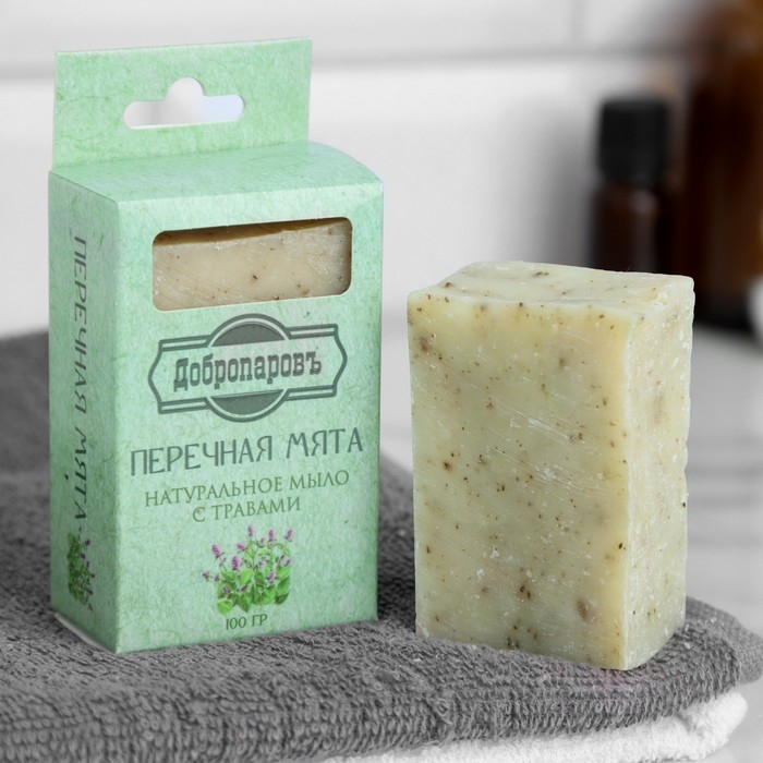 Мыло банное натуральное с травами в коробке Мыло банное натуральное с травами в коробке "Мята перечная" 100 г Добропаровъ