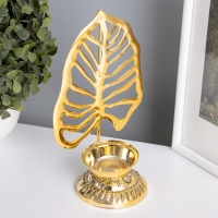 Подсвечник металл на 1 свечу "Пальмовый лист на подставке" золото d=4,7 см 7,5х10,5х20 см Подсвечник металл на 1 свечу "Пальмовый лист на подставке" золото d=4,7 см 7,5х10,5х20 см