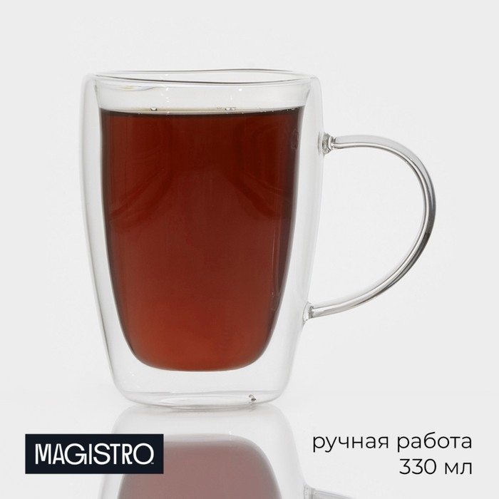 Кружка стеклянная с двойными стенками «Дуо», 330 мл, 12×8,5×11,5 см Кружка стеклянная с двойными стенками «Дуо», 330 мл, 12×8,5×11,5 см