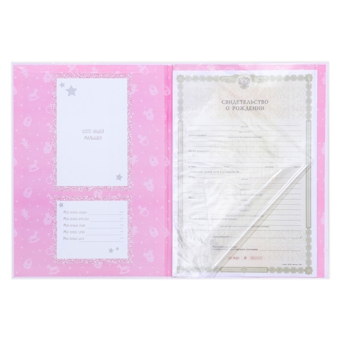 Папка для свидетельства о рождении с уголками &laquo;Мои первые документы&raquo;, для девочки, А4