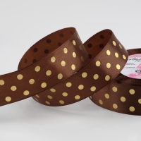 Лента атласная с тиснением &laquo;Горох&raquo;, 25 мм &times; 23 &plusmn; 1 м, цвет коричневый №32