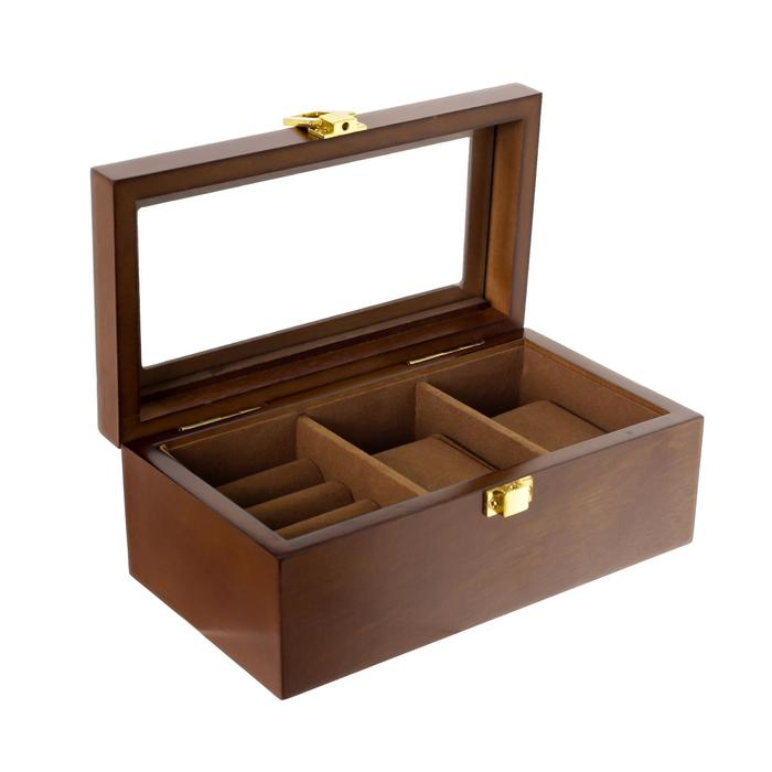 Шкатулка дерево 2 отделения под часы и бижутерию Шкатулка дерево 2 отделения под часы и бижутерию "Стиль" коричневая 10,5х7х19,2 см