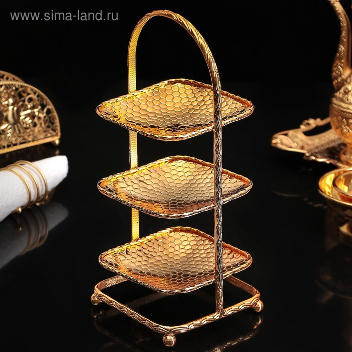 Подставка сервировочная «Валерия», 11×12×28 см , 3 яруса, цельная, цвет золотой Подставка сервировочная «Валерия», 11×12×28 см , 3 яруса, цельная, цвет золотой
