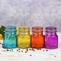 Банка стеклянная для хранения сыпучих продуктов &laquo;Грани&raquo;, 100 мл, 5,5&times;8 см, с бугельным замком, цвет МИКС