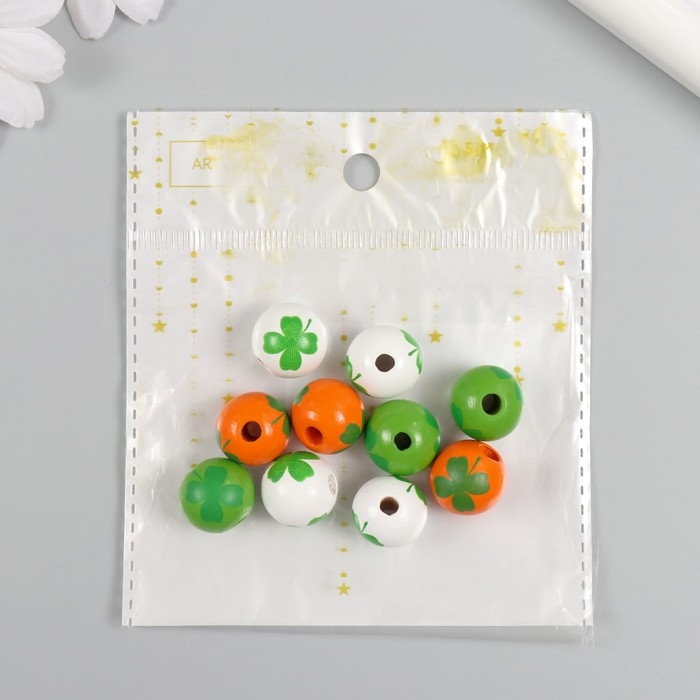 Бусины для творчества дерево "Клевер на шариках" набор 10 шт d=1,6 см