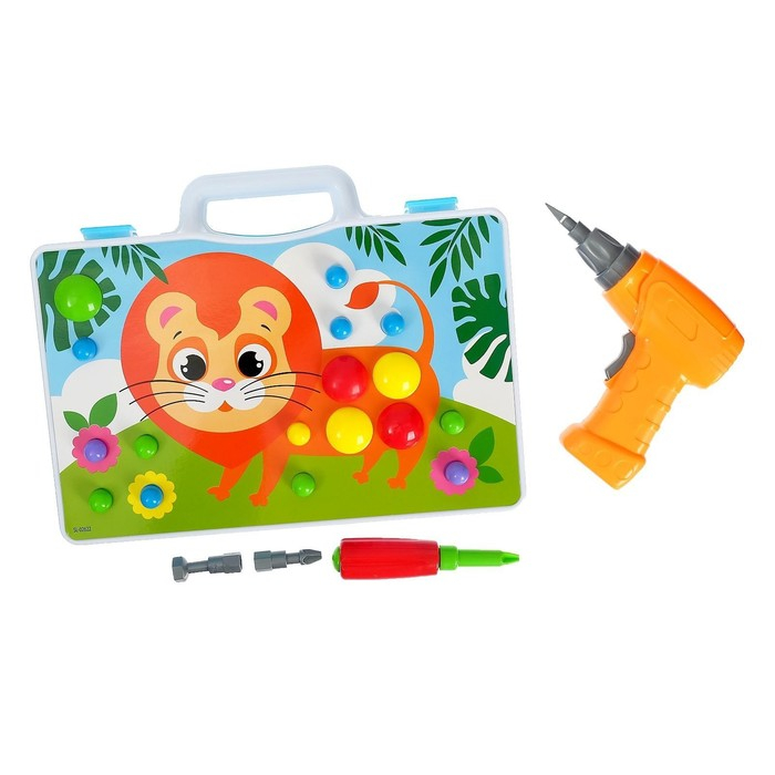3D-мозаика с шуруповёртом &laquo;Весёлые зверята&raquo;, в чемоданчике, 6 картинок, 3+