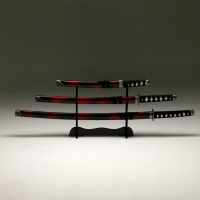 Сув. изделие катаны 3в1 на подставке, ножны дерево, черные с дымкой бордо глянец 51/77/100см