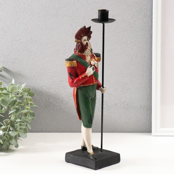 Подсвечник полистоун "Английский шарж-Петух капрал" 11х11х35 см