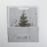 Пакет подарочный новогодний крафтовый вертикальный &laquo;Сказочная ёлочка&raquo;, ML 23 х 27 х 11.5 см, Новый год