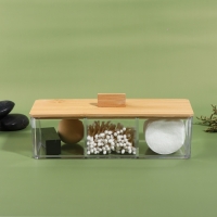 Органайзер для хранения &laquo;BAMBOO&raquo;, с крышкой, 3 секции, 23,3 &times; 9,4 &times; 8,9 см, цвет прозрачный/коричневый