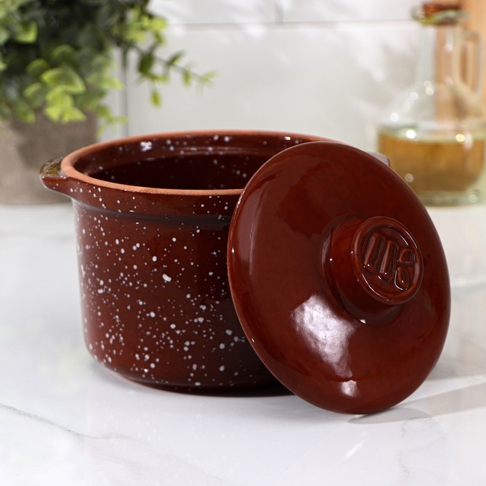 Горшок- сотейник &laquo;Мрамор коричневый&raquo;, 600 мл