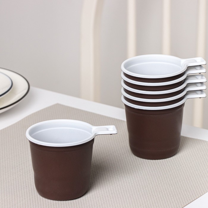 Чашки кофейные пластиковые одноразовые Не ЗАБЫЛИ! &laquo;Взбодрись&raquo;, 200 мл, в наборе 6 шт, цвет коричневый с белым, чёрный