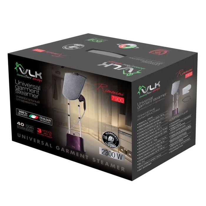 Отпариватель VLK Rimmini 7900, напольный, 2300 Вт, 2.2 л, 40 г/мин, фиолетовый Отпариватель VLK Rimmini 7900, напольный, 2300 Вт, 2.2 л, 40 г/мин, фиолетовый