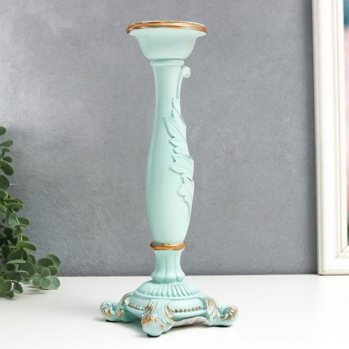 Подсвечник полистоун на 1 свечу Подсвечник полистоун на 1 свечу "Пышный лист" нежно-голубой 26,5х9х9 см