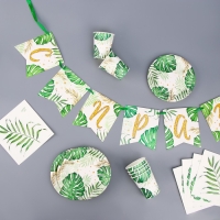 Набор бумажной посуды одноразовый декор &laquo;Эко&raquo;, 6 тарелок, 6 стаканов, 1 гирлянда, декор фотозоны