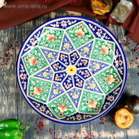 Ляган круглый &laquo;Риштан&raquo;, 36 см, зелёный, орнамент бело-синий