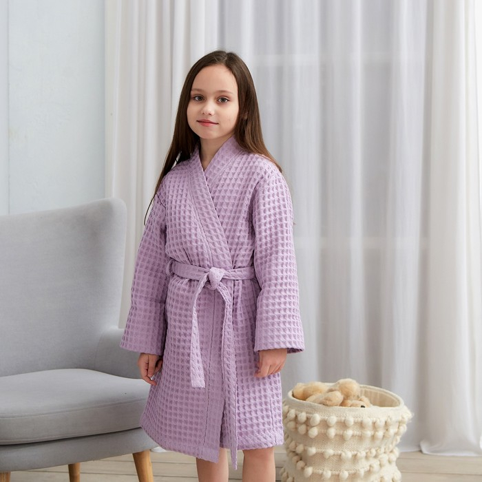 Халат вафельный детский Крошка Я Халат вафельный детский Крошка Я "Boho" размер 30 (98-104 см) цвет сиреневый, 100% хлопок 290 г/м2