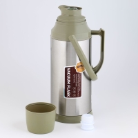 Термос 2 л, со стеклянной колбой, сохраняет тепло 12 ч, с кружкой, зеленый