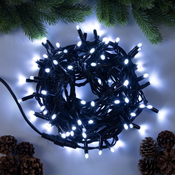 Гирлянда «Нить» 10 м, IP65, УМС, тёмная каучуковая нить, 100 LED, свечение белое, 220 В Гирлянда «Нить» 10 м, IP65, УМС, тёмная каучуковая нить, 100 LED, свечение белое, 220 В