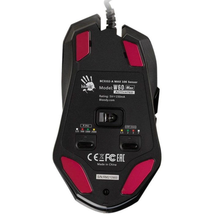 Мышь A4Tech Bloody W60 Мах, игровая, проводная, 10000 dpi, USB, черная Мышь A4Tech Bloody W60 Мах, игровая, проводная, 10000 dpi, USB, черная