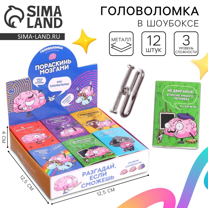 Головоломка &laquo;Пораскинь мозгами&raquo;, металл, МИКС, в шоубоксе